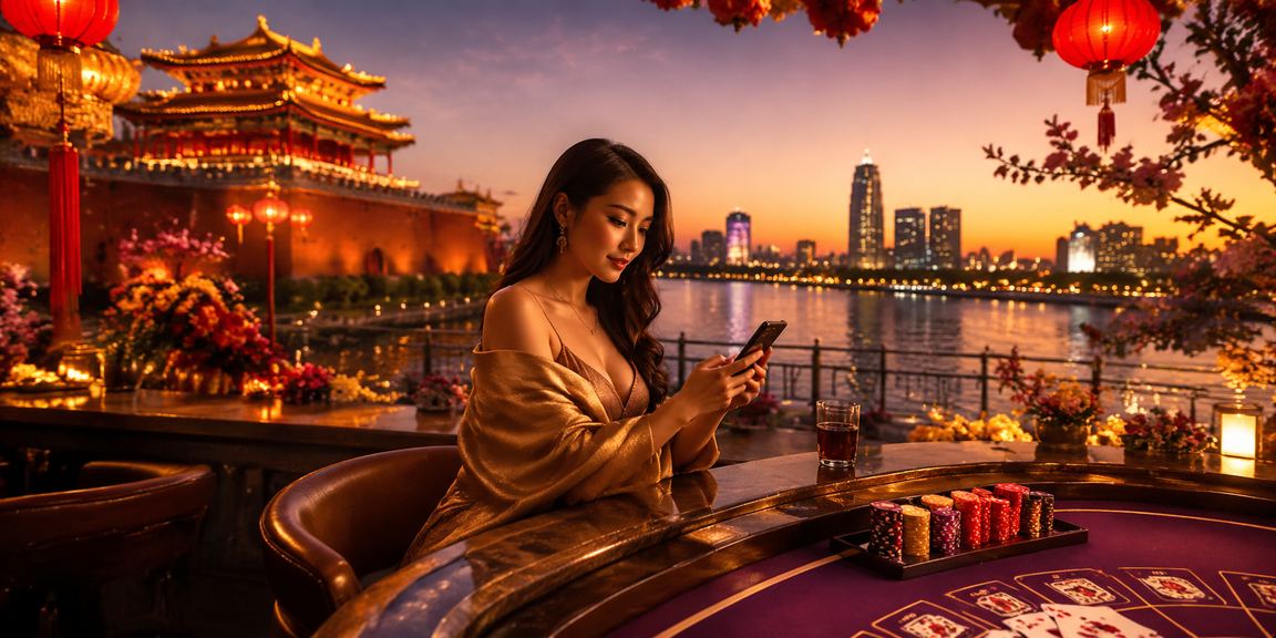 Không khí lễ hội Tết Sài Gòn với bàn bài casino và trang trí đỏ rực truyền thống Việt Nam